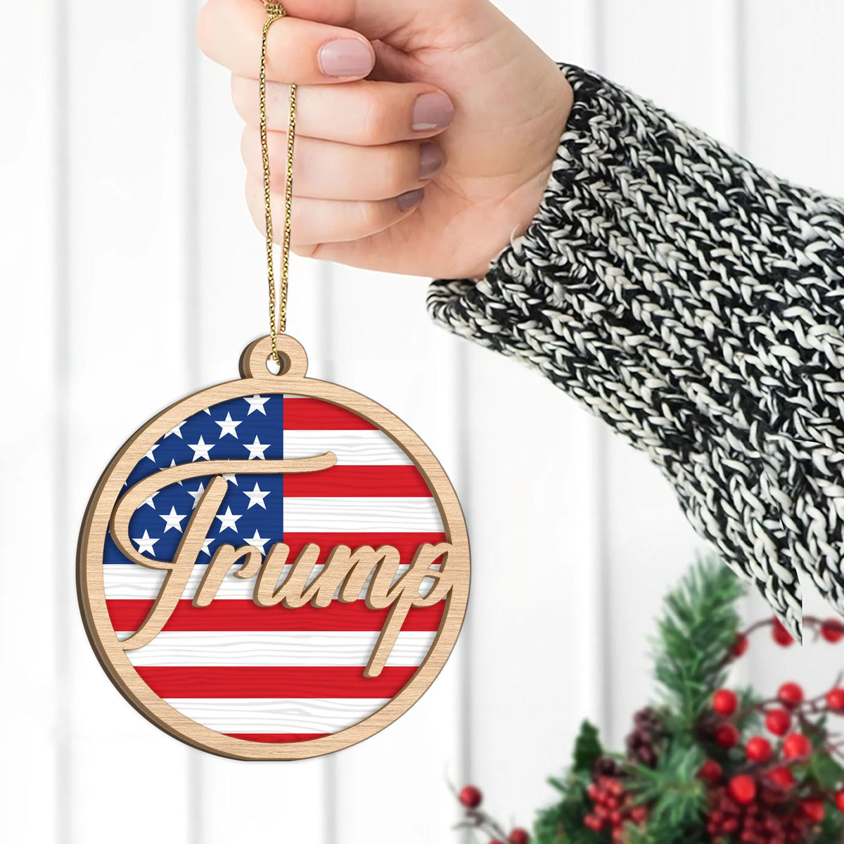 Donald Trump Ornament | Trump 2024 Ornament | Gift for Trump Supporters | Republican Gifts | Patriotic 2 Layered Wooden Ornament C954 - GOP