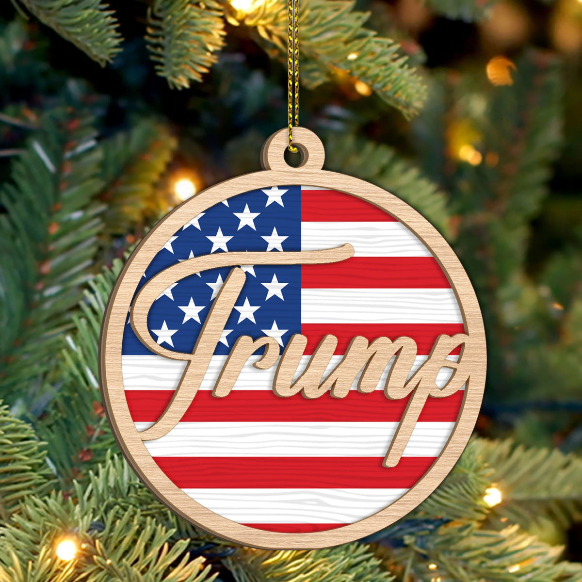 Donald Trump Ornament | Trump 2024 Ornament | Gift for Trump Supporters | Republican Gifts | Patriotic 2 Layered Wooden Ornament C954 - GOP