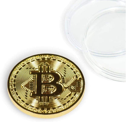 3 Pcs Physical Bitcoin Coin Gold Plated, 40Mm 3Mm Large Commemorative Crypto Collectible with Acrylic Display Case, Limited Edition BTC Token for Gift Home Desk Decor