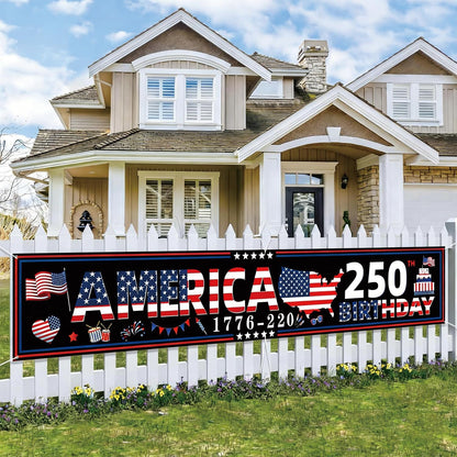 250 Anniversary USA Banner 118X20Inches Patriotic Decor for 250Th America Birthday 1776-2026 Party Supplies 4Th of July Decorations for Outdoor Indoor Home Yard Garden