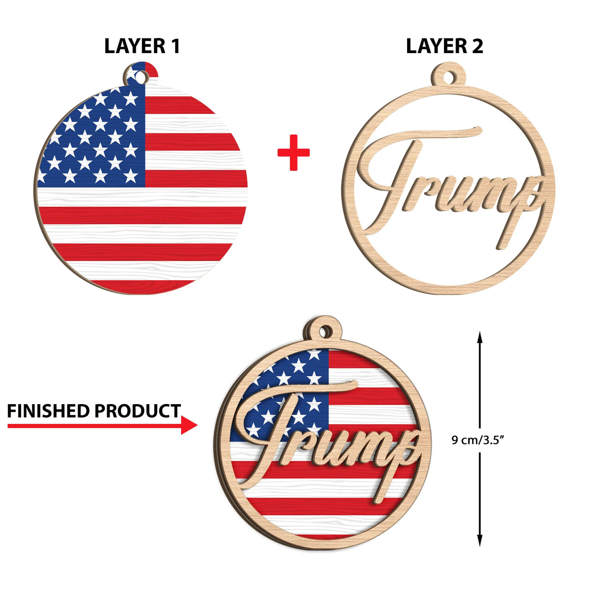 Donald Trump Ornament | Trump 2024 Ornament | Gift for Trump Supporters | Republican Gifts | Patriotic 2 Layered Wooden Ornament C954 - GOP