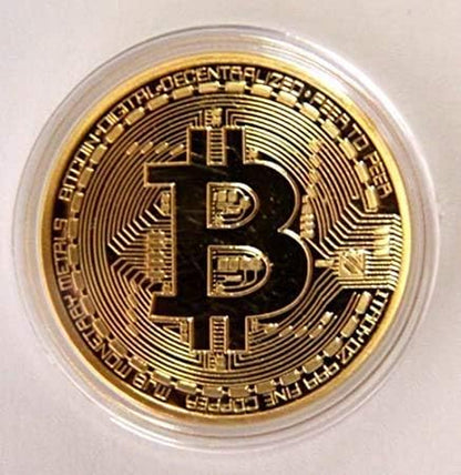 3 Pcs Physical Bitcoin Coin Gold Plated, 40Mm 3Mm Large Commemorative Crypto Collectible with Acrylic Display Case, Limited Edition BTC Token for Gift Home Desk Decor